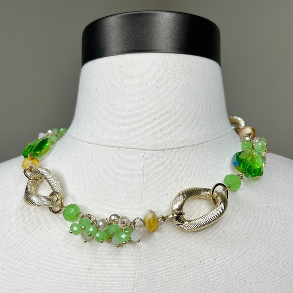 Unbranded Jewelry - Vintage Gold Link Green Glass Necklace Jewelry Beads Cocktail Y2K Statement Rare